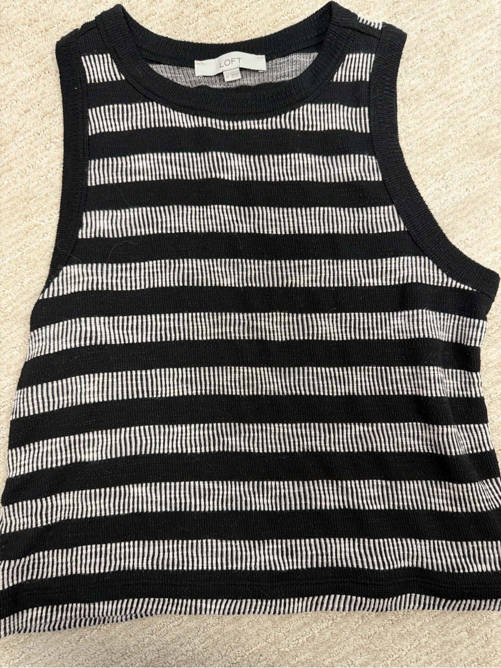 LOFT Black & White Striped Sleeveless Knit Tank